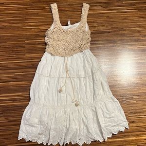 Anthropologie linen and crotchet midi dress